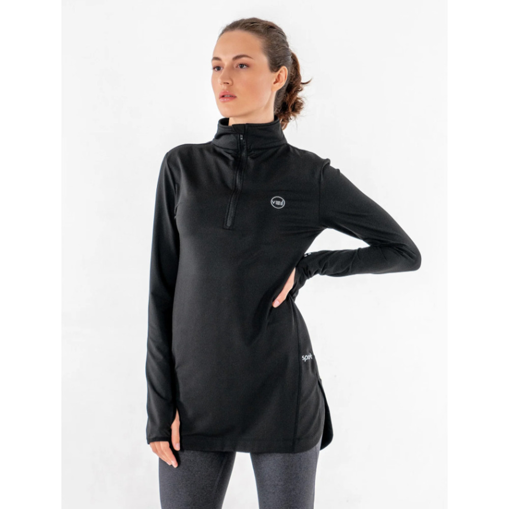 Veil Garments Spark Tunic 1/2 Zip Long Sleeve Womens L Black Running Workout